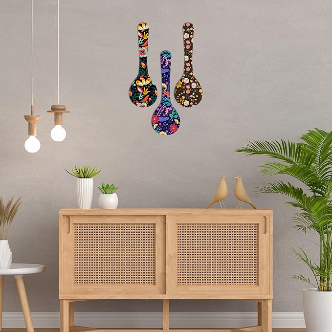 Artvibes Madhubani Art Wooden Wall Hanger for Home | Home Decor Hanging Items | Set of 3