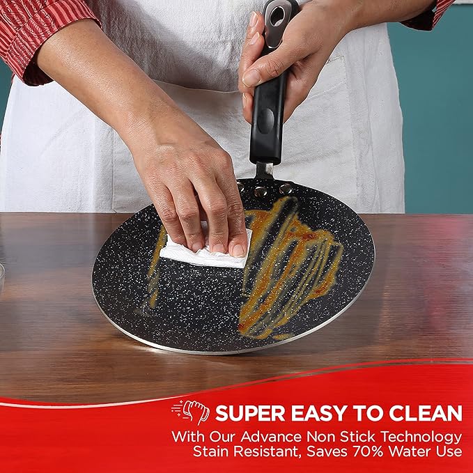 Vinod Zest Marbilo Aluminium Non Stick Concave Tawa - 24 cm | Roti / Chapati Tawa | 3 mm Thick | 5 Layer Coating | Stain Resistant