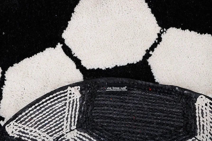 The Home Talk Kids Bath mat Floor Rug Football Design Cotton Round Anti-Skid Backing White & Black