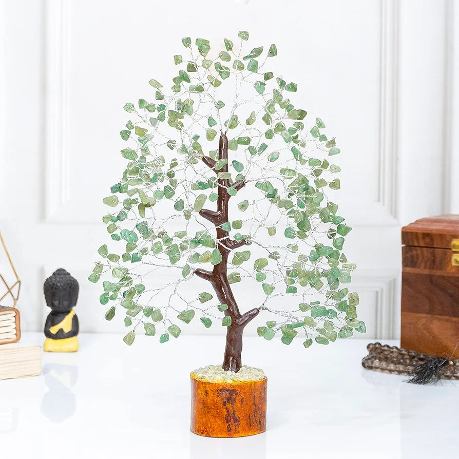 HindCraft Green Jade Crystal Tree Silver Wire 10-12 inch