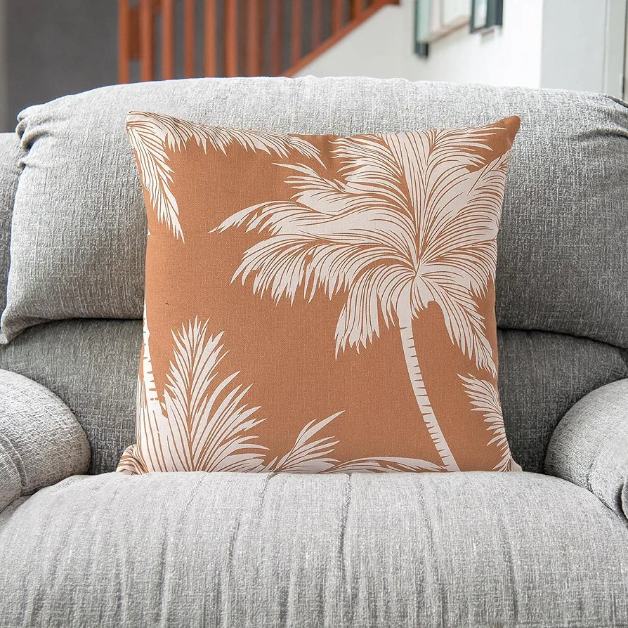 Sashaa World Stunning Palm Tree Printed Cotton Cushion Cover Colour Nat Yellow