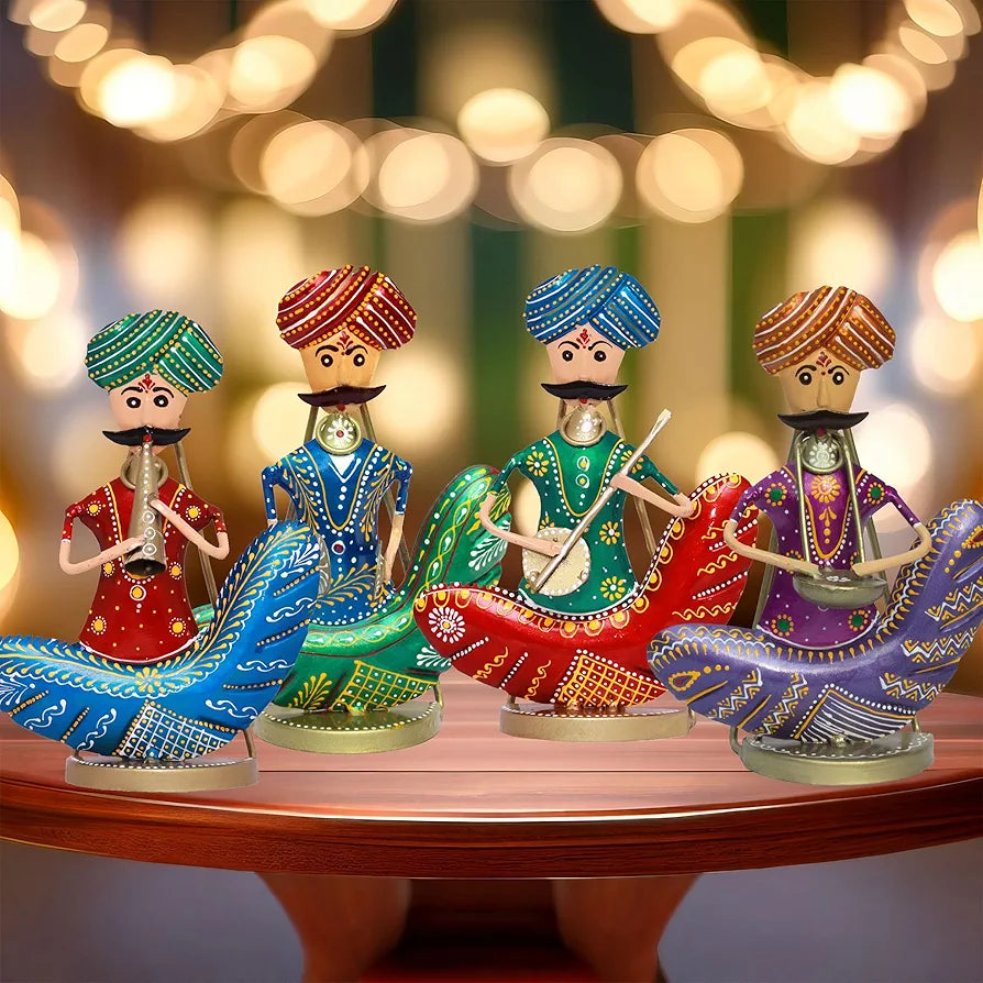 Kraftskala Rajasthani Moustache Musicians - Hand-Painted Decorative Showpiece Set of 4