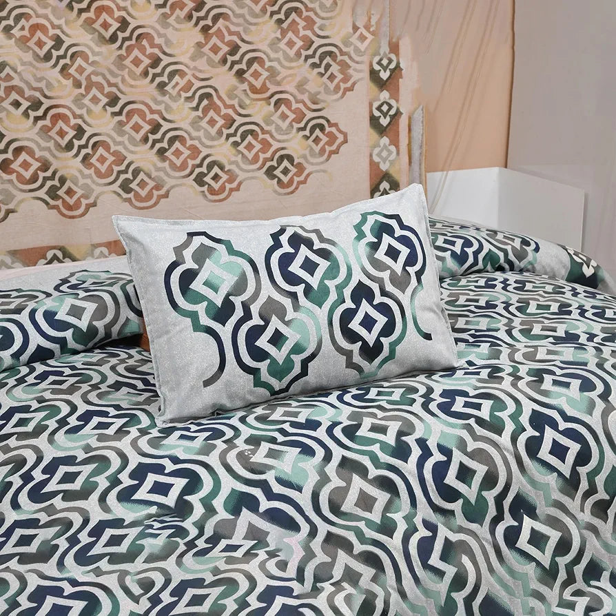 Kuber Industries Double Bedsheet with 2 Pillow Covers 160 TC Premium Cotton Rusty Star Flower Green