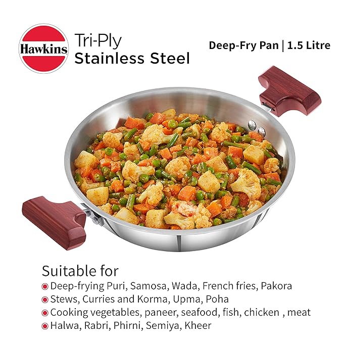 Hawkins 1.5 Litre Deep Fry Pan Triply Stainless Steel Kadai
