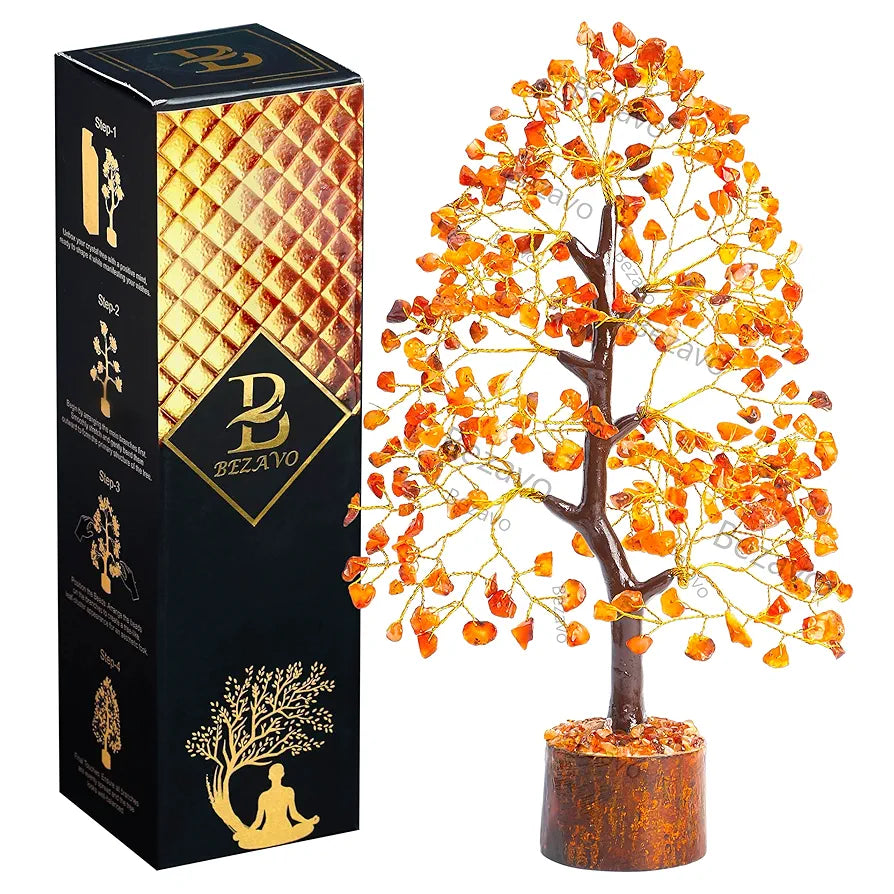 Bezavo Carnelian Crystal Tree Healing Crystal Tree for Positive Energy & Good Luck Golden Wire