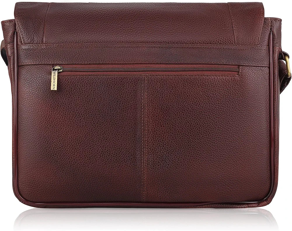 WildHorn Leather Messenger Bag for Men/Office Bag for Men | Fits Upto 15.6 Inch Laptop/MacBook | Laptop Bag/Leather Bag for Men I Dimension : L-16 inch W-3.5 inch H-12 inch