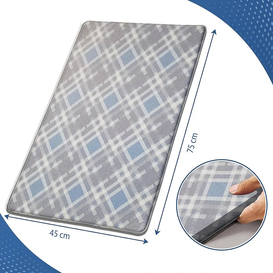 Luxe Home Columbo Anti-Fatigue Kitchen Mat Non-Slip Cushioned Comfort Mat Blue Plaid Pattern Standing Desk Mat Colour Check
