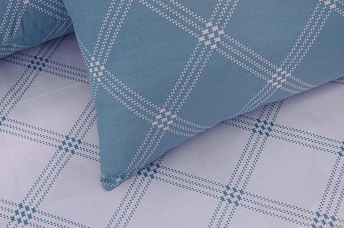 Huesland by Ahmedabad Cotton 186 TC King Size Bedsheet Cotton with 2 Pillow Covers | White & Blue