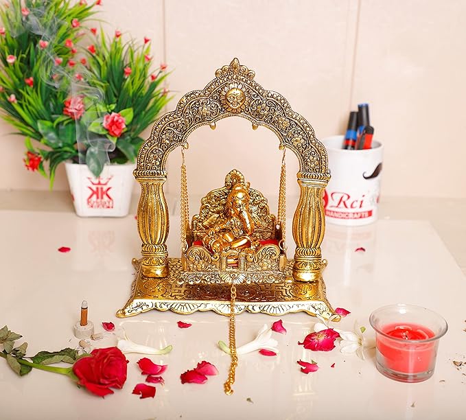 KridayKraft Metal Laddu Gopal Palna Krishna Jhula Metal Statue for Temple Idol