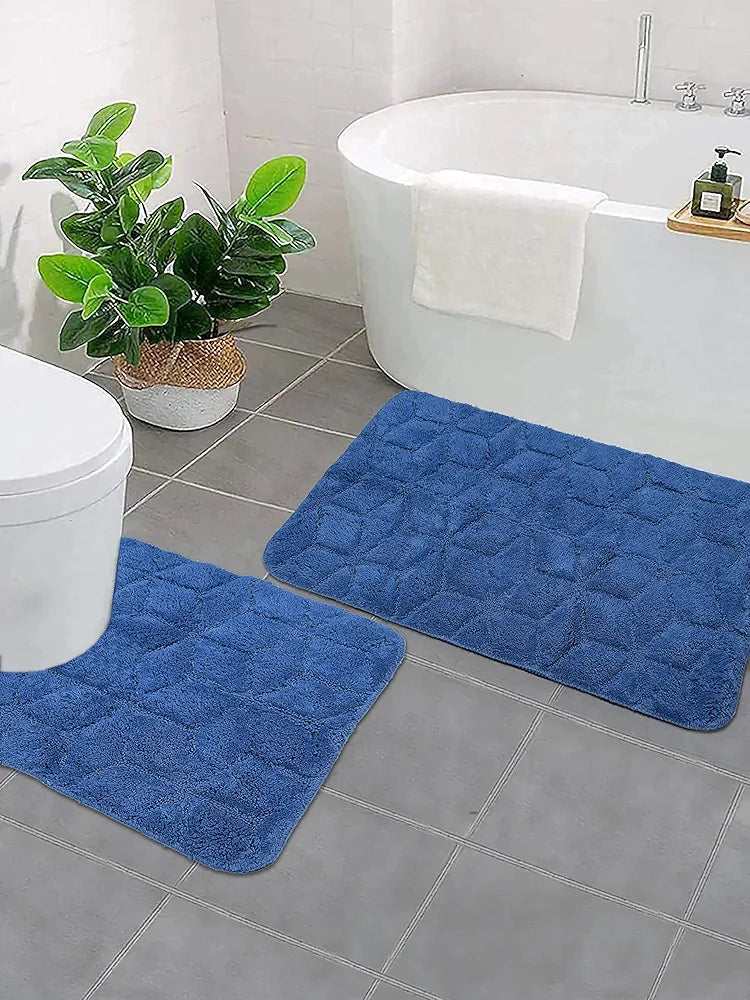 Saral Home Solid Antiskid Bathmat Set Colour Blue