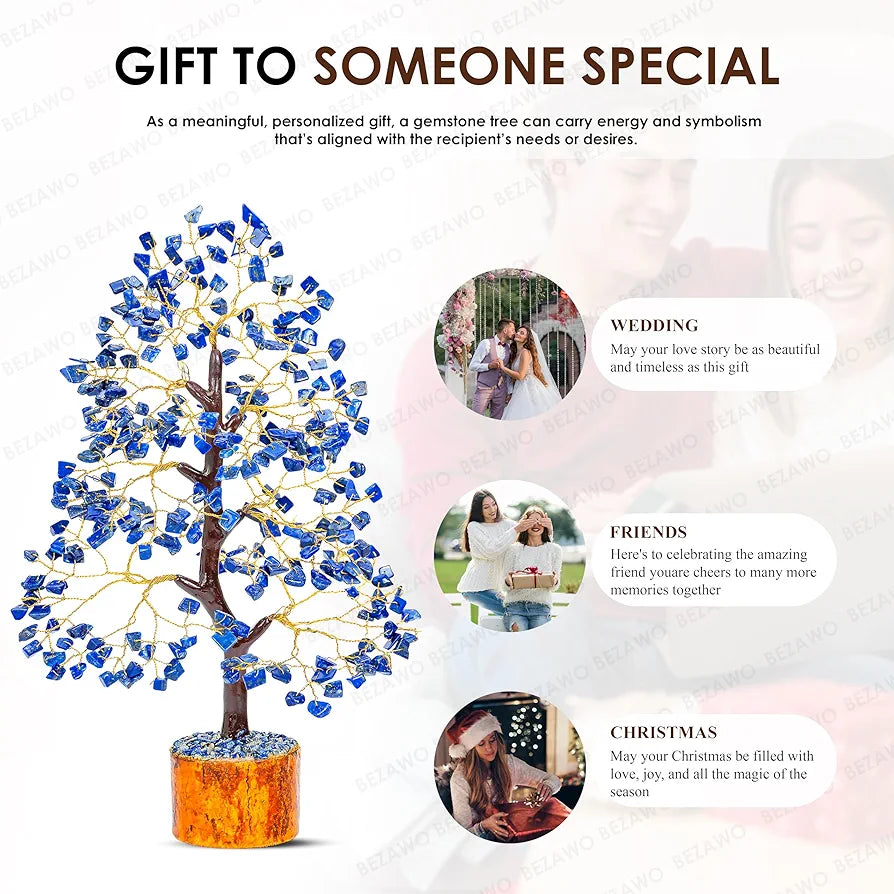 Bezavo Lapis Lazuli Crystal Tree for Home & Office Golden Wire