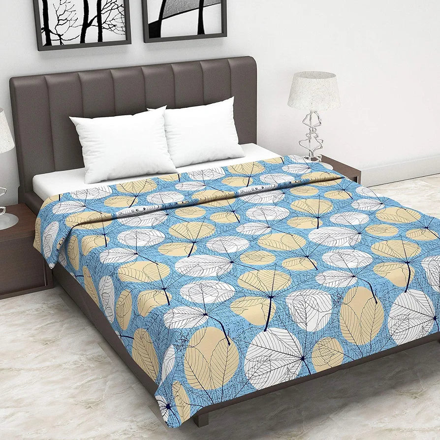 Divine Casa Glace Cotton 120 GSM Super Soft Cloudy Reversible Lightweight Printed Double Bed AC Dohar Blanket TC - 120 Colour Blue and Beige