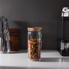 Femora Kitchen Storage Jars Borosilicate Glass Jar for Kitchen With Wooden Lid Air Tight Jar | 1000 Ml | Pack of 1