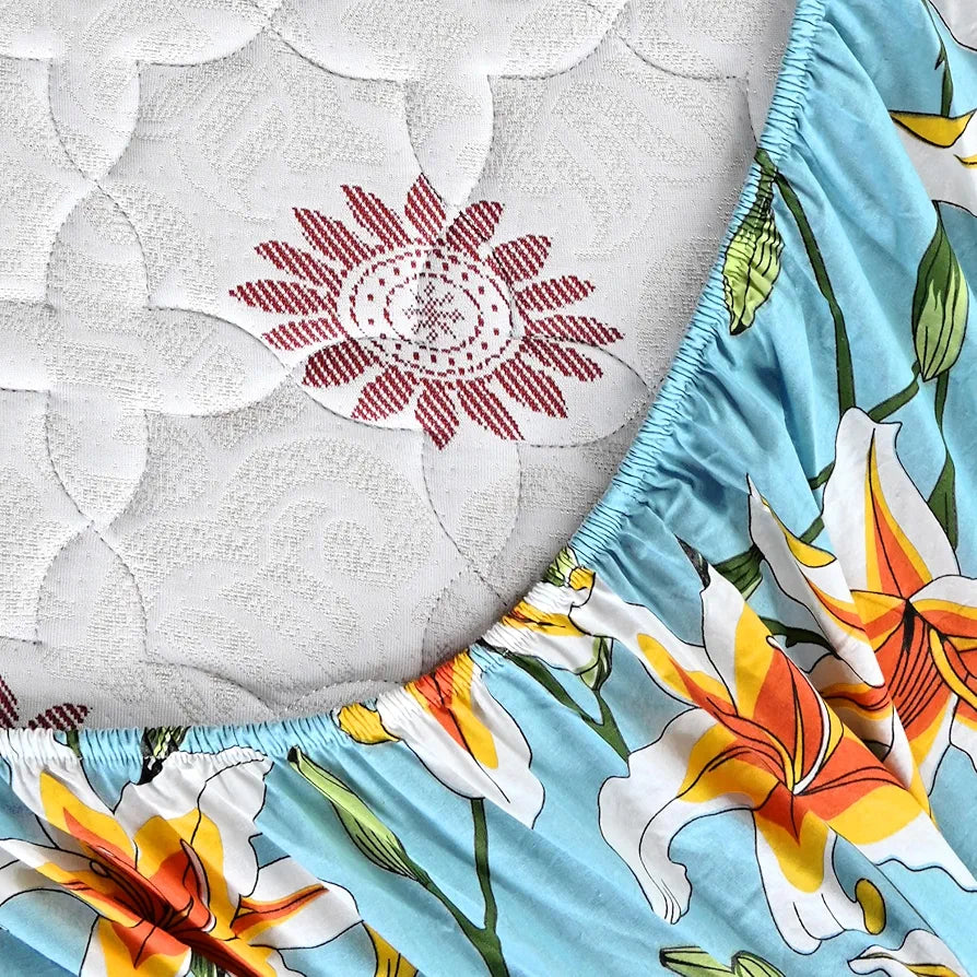 Divine Casa Floret 100% Cotton King Fitted Bedsheet 144 TC Deep Pocket Design Soft & Breathable Fabric Colour Wildflower Charm