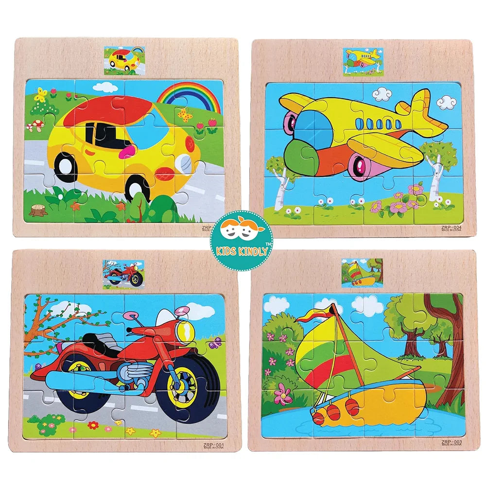 KIDS KINDLY Wooden 12 Piece Jigsaw Puzzle for Kids, Animals & Vehicle Theme Game, Promotes Fine Motor Skills, Improve Hand-Eye Coordination, Puzzle Game for Kids - 3 Years+  Random Design