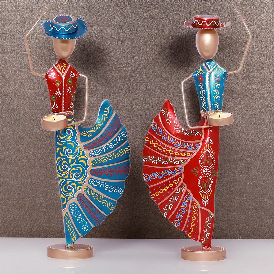 Kraftskala Colorful Dancers Iron Showpiece with Tealight Candle Holder