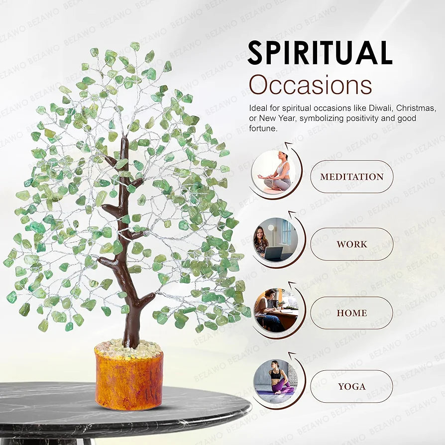 Bezavo Green Jade Crystal Tree Silver Wire