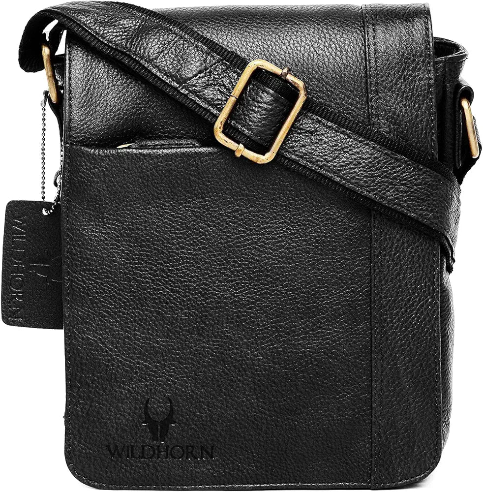 WildHorn Leather 8.5 inch Sling Messenger Bag for Men I Multipurpose Crossbody Bag I Travel Bag with Adjustable Strap I DIMENSION: L- 8.5inch H- 10.5inch W- 3inch