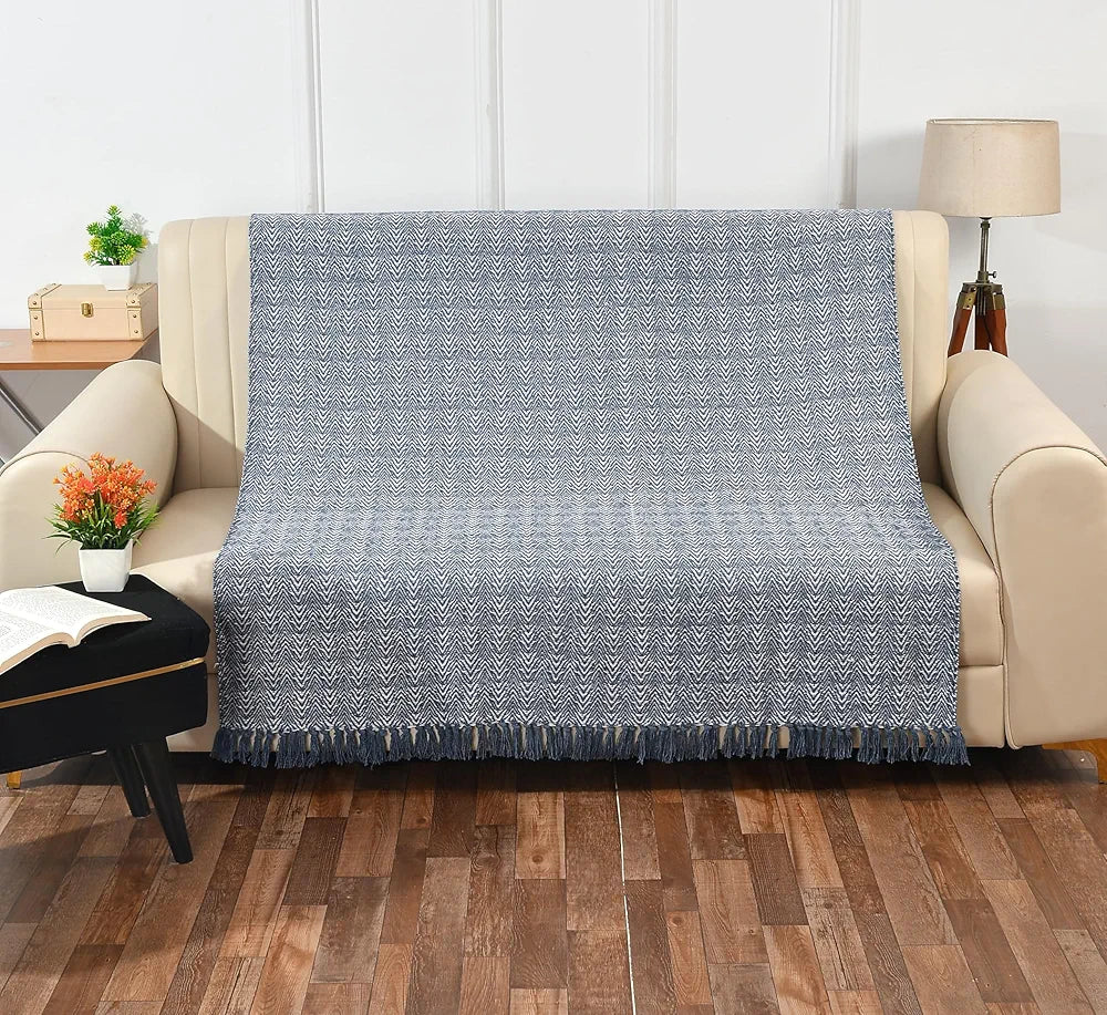 Sashaa World Soft Herringbone Throw Blanket Colour Navy