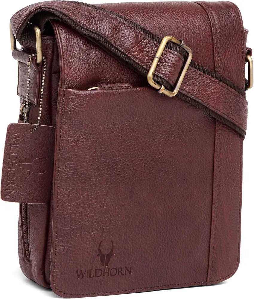 WildHorn Leather 8.5 inch Sling Messenger Bag for Men I Multipurpose Crossbody Bag I Travel Bag with Adjustable Strap I DIMENSION: L- 8.5inch H- 10.5inch W- 3inch