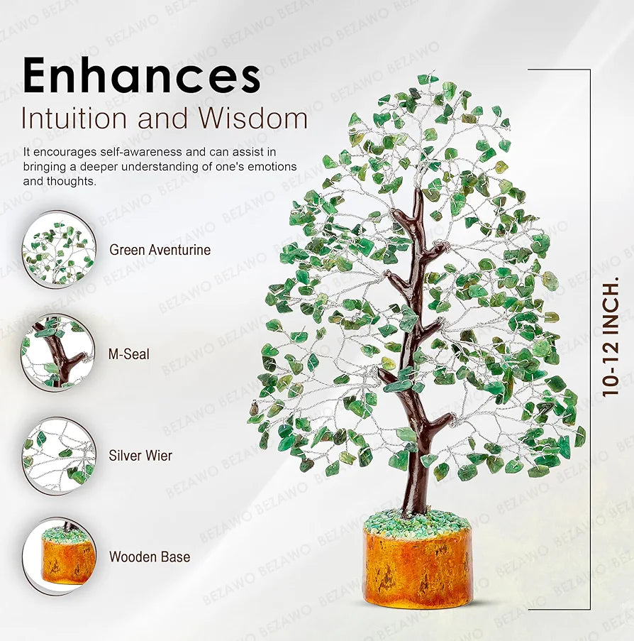 Bezavo Green Aventurine Crystal Tree – Healing Good Luck Tree Silver Wire
