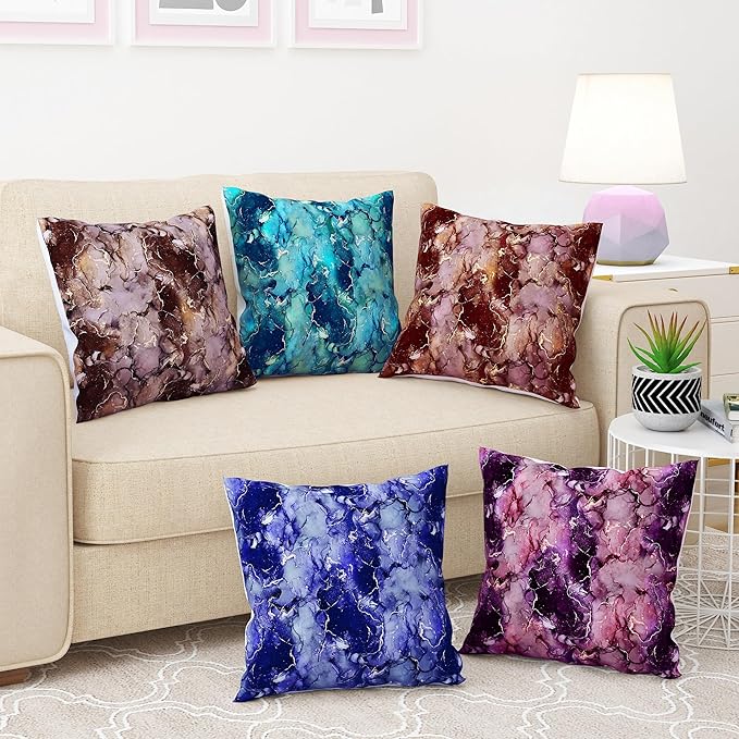 Story@Home Cushion Cover Polyester Cover Vibrant Ink Blue Abstract Design Pillow Cover Set of 5