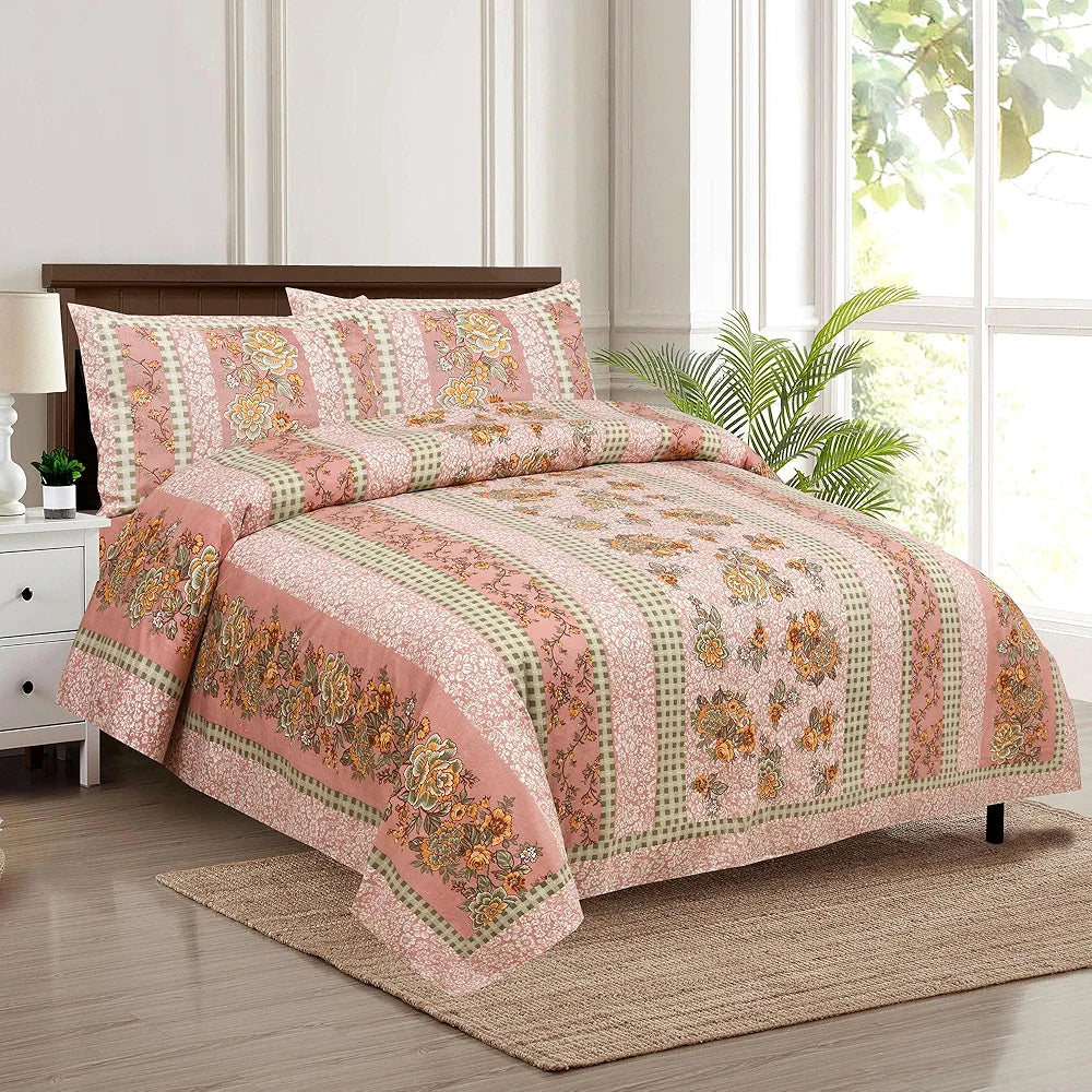 Kuber Industries Double Bedsheet with 2 Pillow Covers 160 TC Premium Cotton Spain Flower Lining Pink
