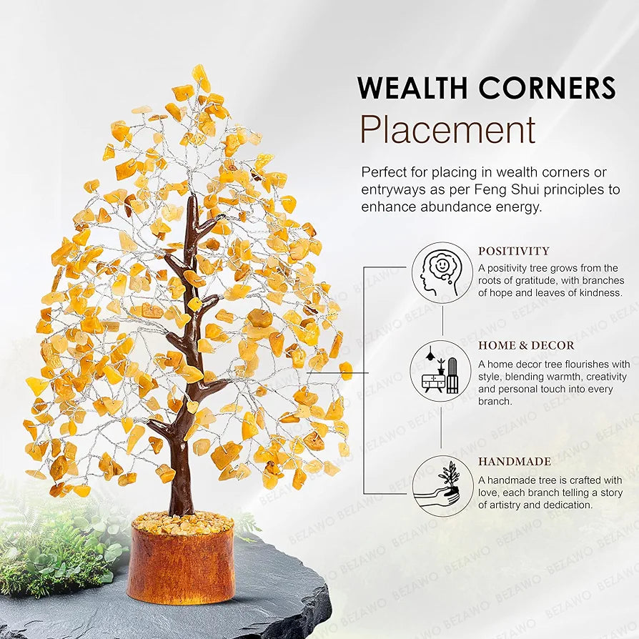 Bezavo Yellow Aventurine Crystal Tree Silver Wire