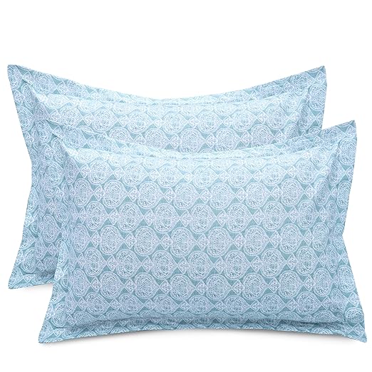 Huesland by Ahmedabad Cotton 144 TC Cotton King Size Bedsheet with 2 Pillow Covers - Turquoise Blue