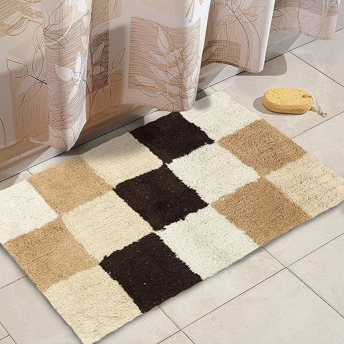The Home Talk Cotton Bathmats Water Absorbent Runners Regular Striped Rugs Floor Mats