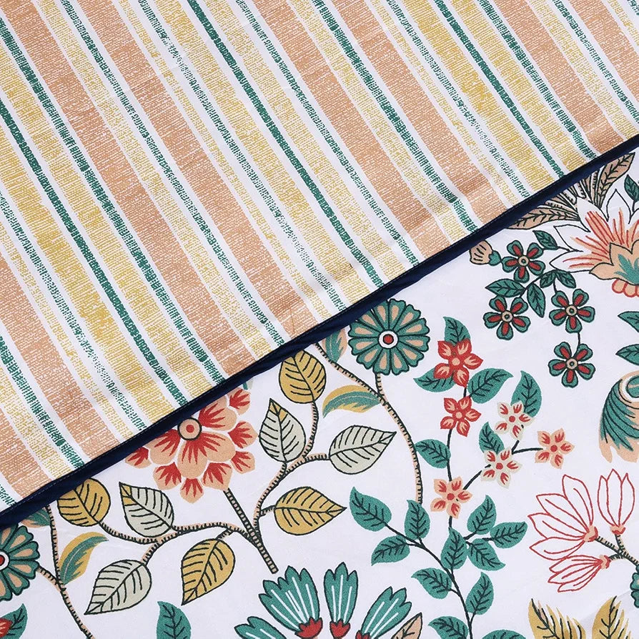 Cloth Fusion Reversible Dohar Double Bed, Soft Cotton Blend AC Blanket for Summer Floral Green