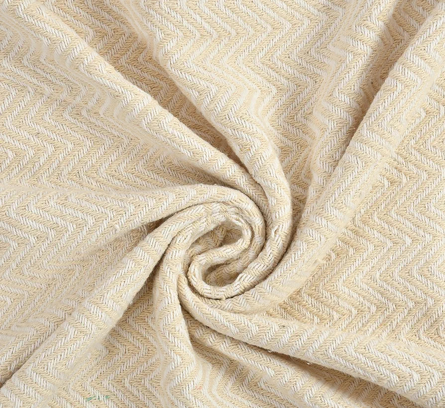 Sashaa World Chevron Cotton Sofa Throw with Tassels Colour Beige and Natural