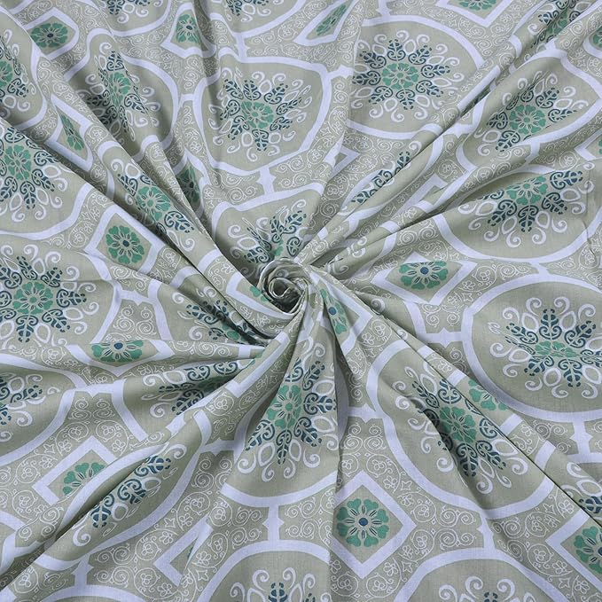 Huesland by Ahmedabad Cotton 144 TC King Size Bedsheet Cotton with 2 Pillow Covers | Mandala | Dark Green & Light Green
