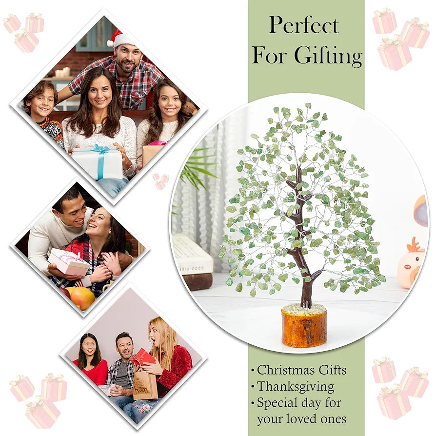 HindCraft Green Jade Crystal Tree Silver Wire 10-12 inch