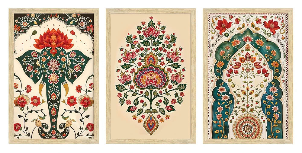 ArtX Paper Madhubani - 02 Paintings with Frame Set of 3