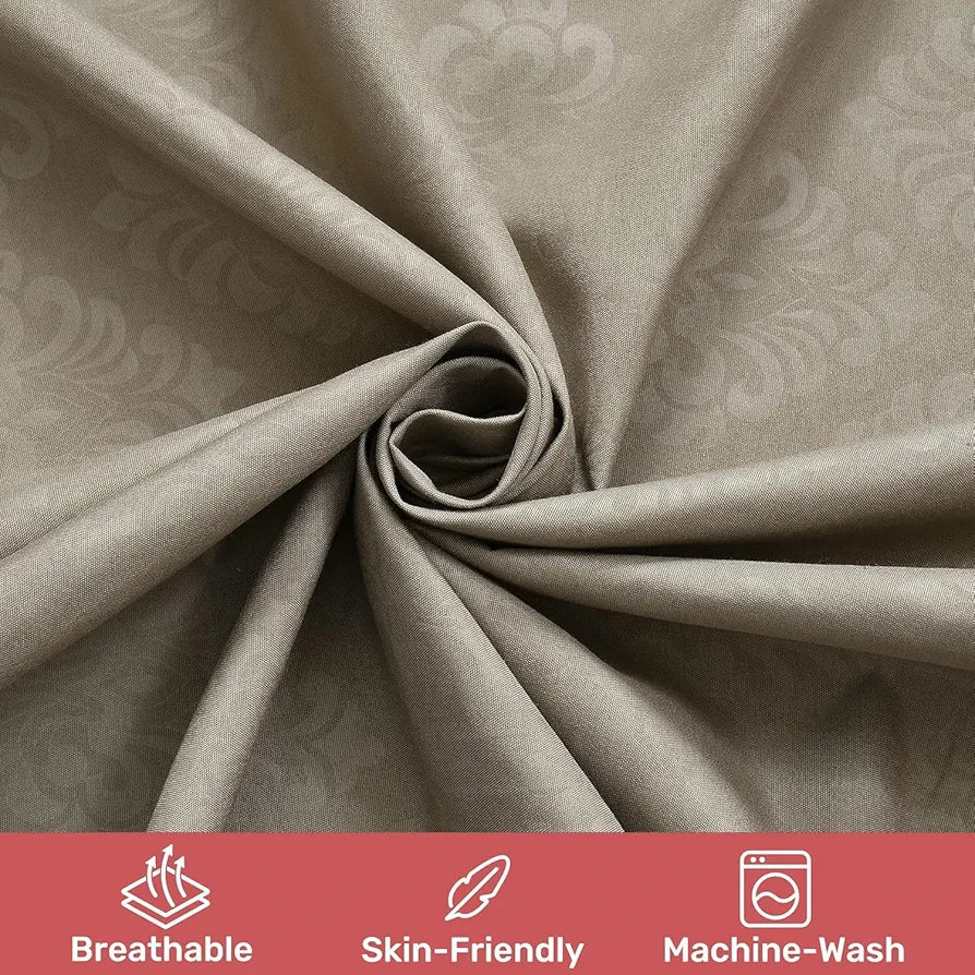 Fresh From Loom Single Bed Bedsheet Microfiber Rotary Printed with 1 Pillow Covers 144 TC Dark Beige Damas