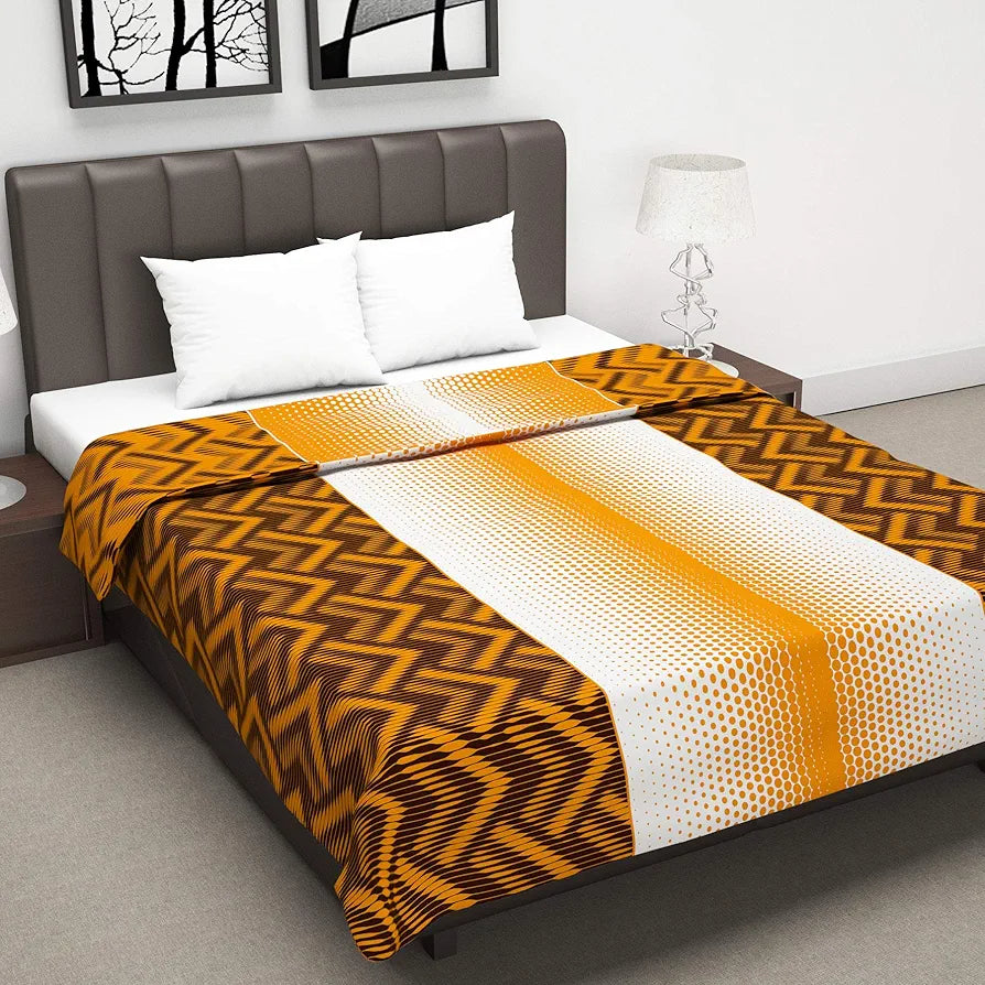 Divine Casa 120 GSM Microfiber Double Dohar Soft & Lightweight Throw Blanket Chevron Pattern Colour Orange Chevron