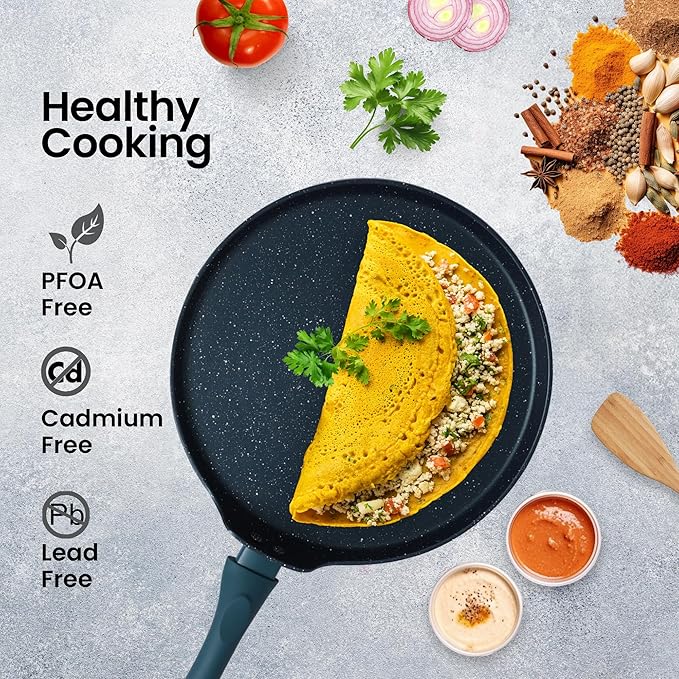 Solara Granite Dosa Tawa Non Stick Pan 28cm, Dosa Tawa Induction Base & Gas Compatible With Soft-touch Handles | Bezel