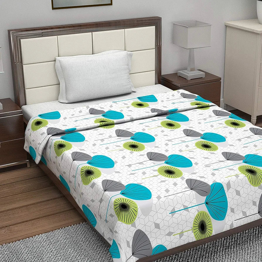 Divine Casa 100% Cotton Reversible Lightweight Printed Single Bed AC Dohar Blanket Colour White & Blue