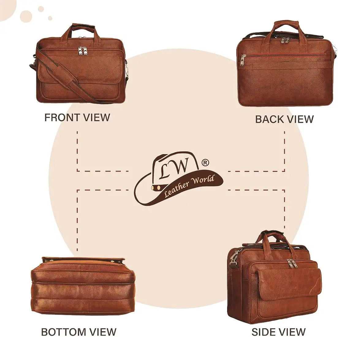 Leather World Synthetic Leather Briefcase 15.6 Inch Tan Laptop Expandable Messenger Shoulder Office Bag with Strap for Men and Women