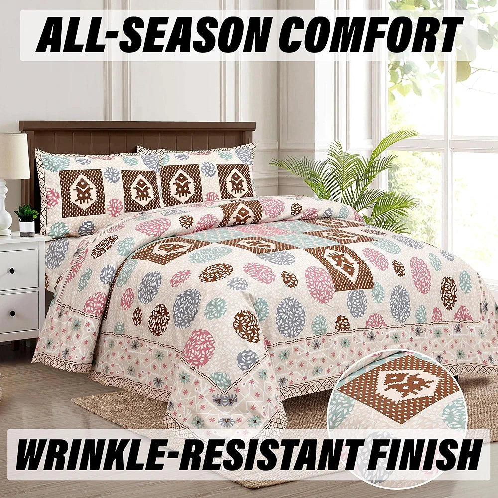 Kuber Industries Double Bedsheet with 2 Pillow Covers 186 TC Premium Cotton Cream