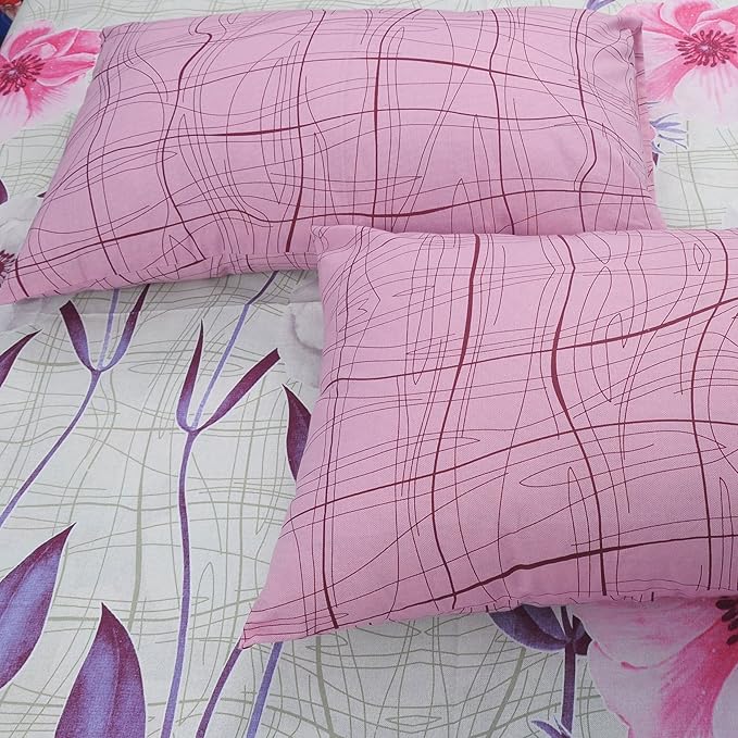 Huesland by Ahmedabad Cotton 144 TC Cotton Bedsheet for Double Bed King Size with 2 Pillow Covers | Orchid Bouquet & Purple