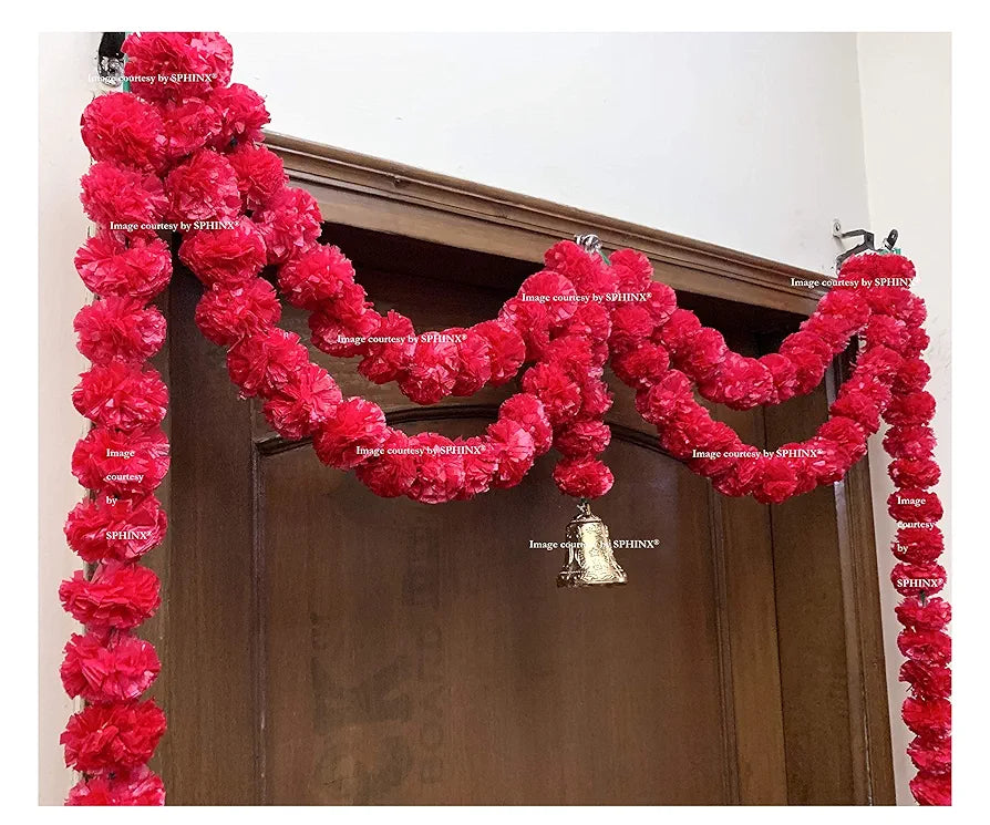 Artificial Marigold Fluffy Flowers Garlands Door Toran/Door Hangings Red
