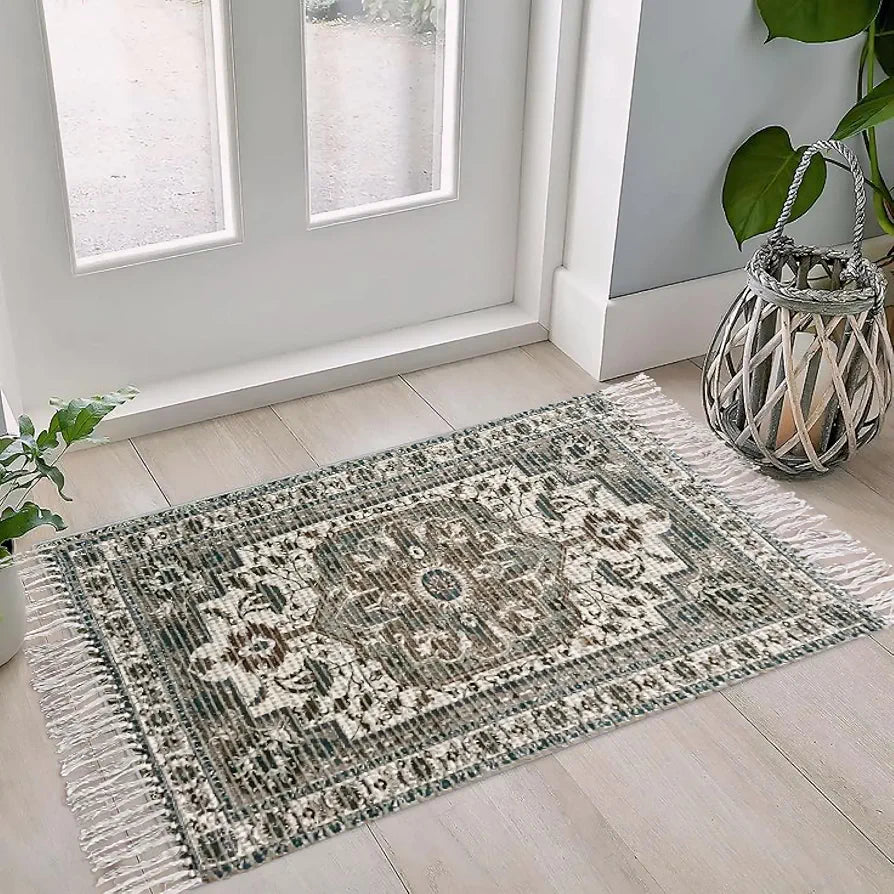 Sajavat Home Braided Cotton & Jute Printed Floor Rug Aegean Green Area Rug