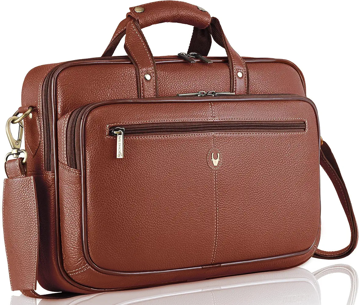 WildHorn Leather 15 inch Laptop Bag for Men I Padded Laptop Compartment I Carry Handles with Adjustable Strap