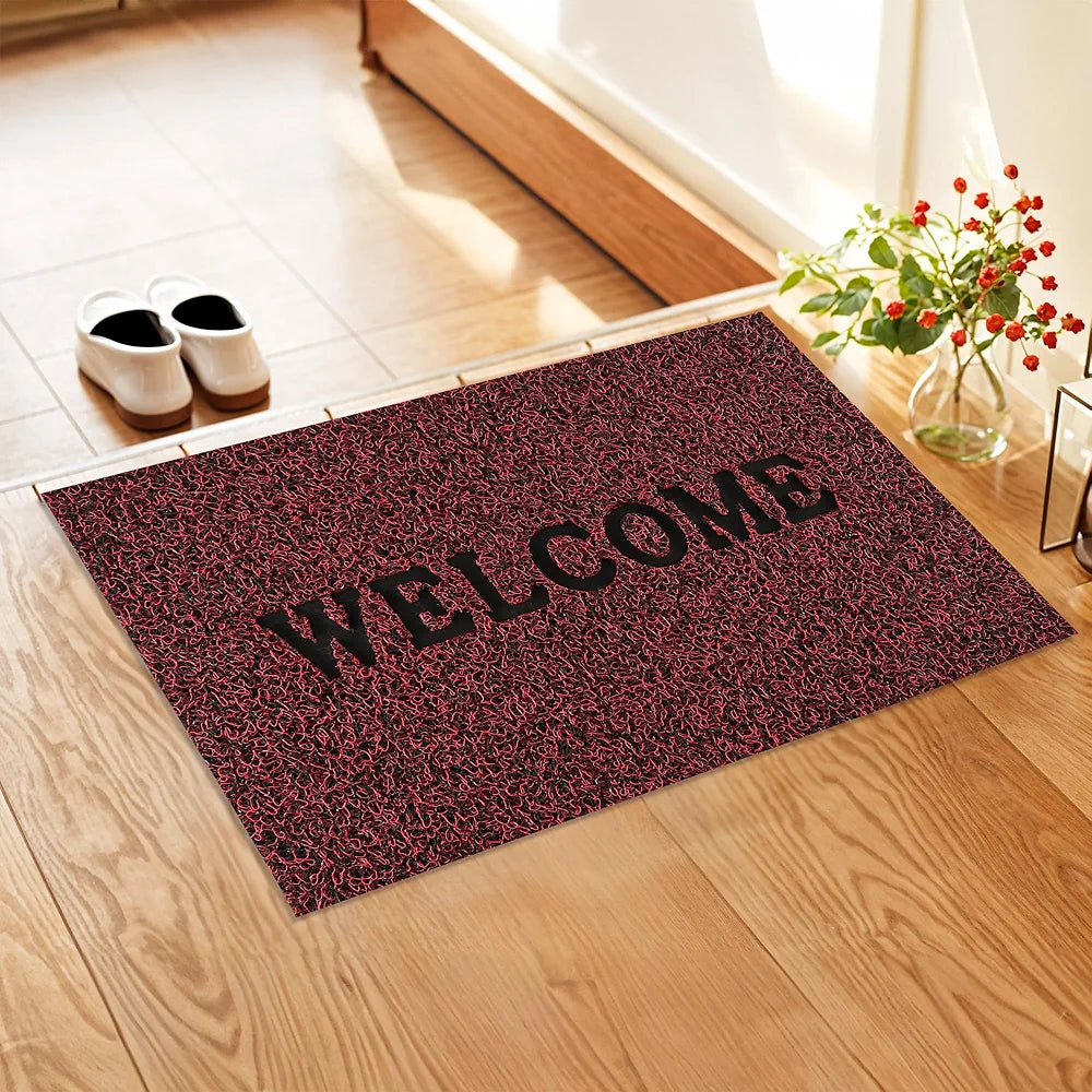 Kuber Industries Anti-Slip Welcome Print Grass Door Mats Red Colour