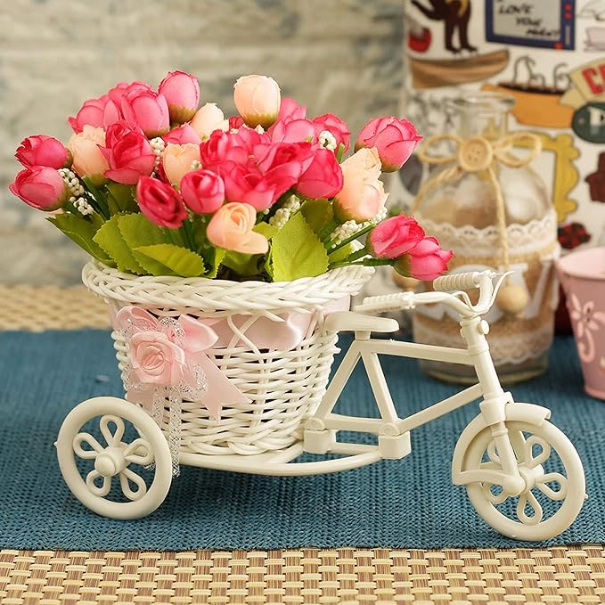 Cycle Shape Flower Vase with Peonies Bunches for Home Decor (19 cm x 21 cm)