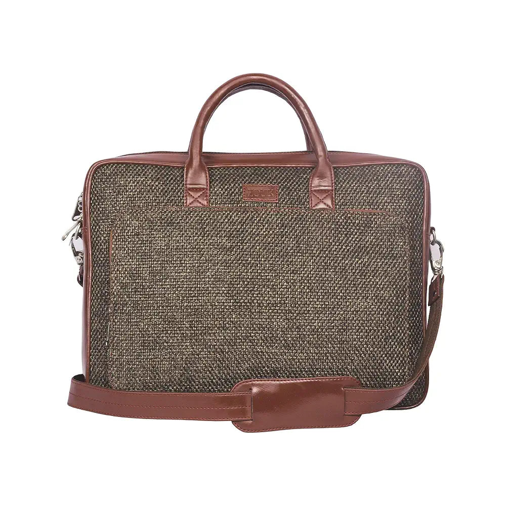 Zouk Laptop Bag for Women Ideal Jute & Vegan Leather Office Bags for Ladies