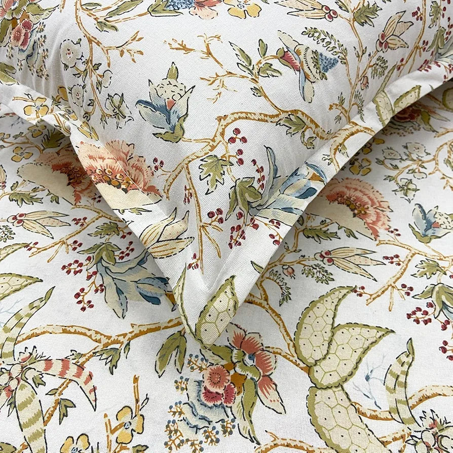 Sajavat Home 100% Pure Cotton King Size Bedsheet Set with 2 Pillow Covers Colour Beige & Floral