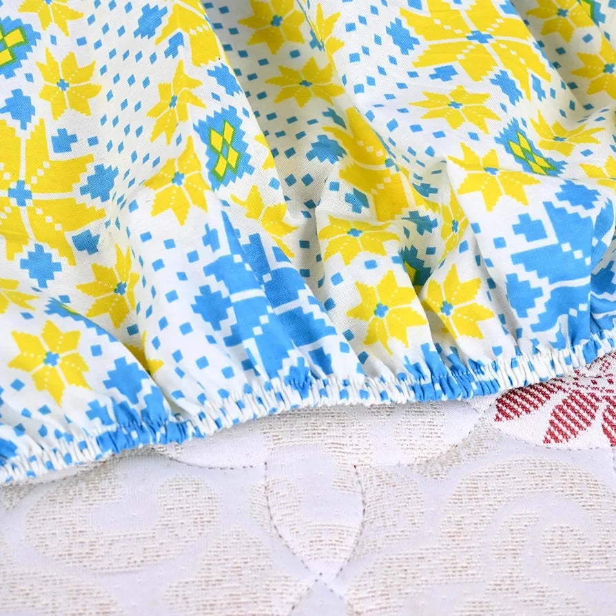 Divine Casa Double Fitted Elastic Bedsheet Poly Cotton Elasticated Corners for Secure Fit on Double Beds Colour Iced Aqua